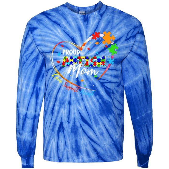 Proud Mom Autism Awareness Family Matching Tee Heart Puzzle Cute Gift Tie-Dye Long Sleeve Shirt