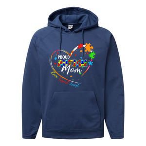 Proud Mom Autism Awareness Family Matching Tee Heart Puzzle Cute Gift Performance Fleece Hoodie