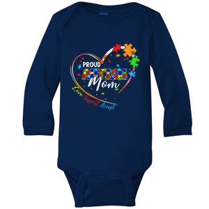 Proud Mom Autism Awareness Family Matching Tee Heart Puzzle Cute Gift Baby Long Sleeve Bodysuit