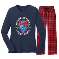 Patriotic Making Arteries Great Again Heart Health Women's Long Sleeve Flannel Pajama Set 