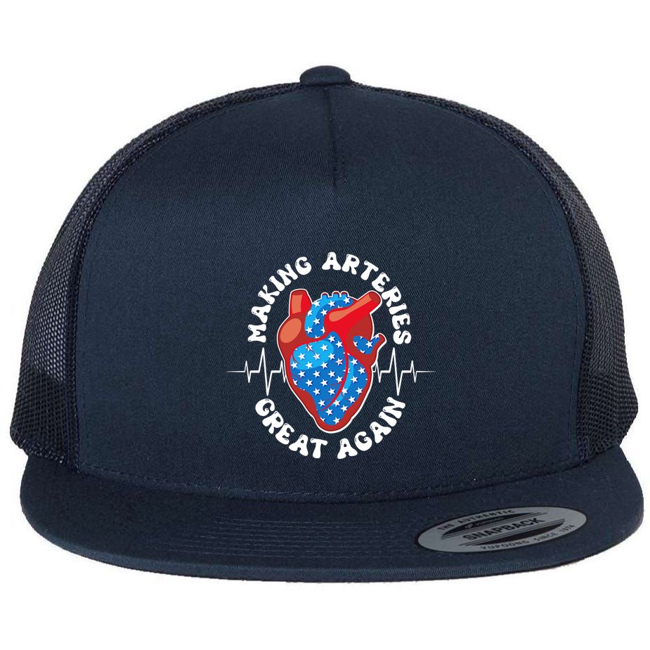 Patriotic Making Arteries Great Again Heart Health Flat Bill Trucker Hat