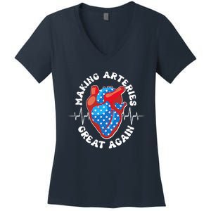 Patriotic Making Arteries Great Again Heart Health Women's V-Neck T-Shirt