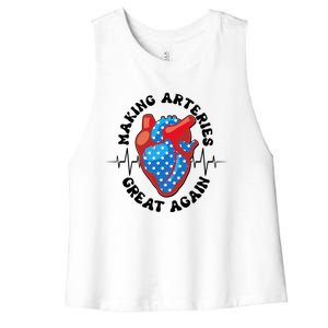 Patriotic Making Arteries Great Again Heart Health Women's Racerback Cropped Tank