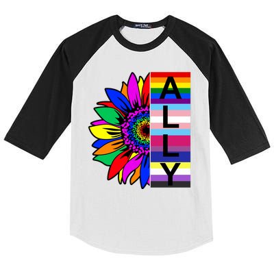 Pride Month Ally Rainbow Sunflower Kids Colorblock Raglan Jersey
