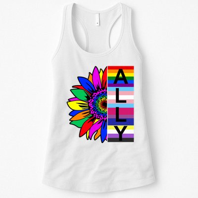Pride Month Ally Rainbow Sunflower Womens Tank Top
