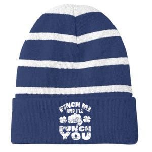 Pinch Me and I'll Punch You Funny Saint Patrick's Day Irish Striped Beanie with Solid Band