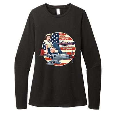 P51 Mustang Airplane Wwii Pinup Womens CVC Long Sleeve Shirt