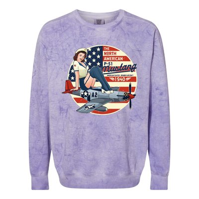 P51 Mustang Airplane Wwii Pinup Colorblast Crewneck Sweatshirt