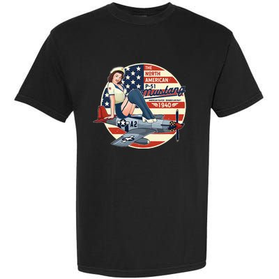 P51 Mustang Airplane Wwii Pinup Garment-Dyed Heavyweight T-Shirt