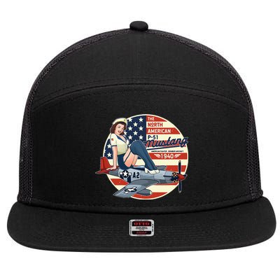 P51 Mustang Airplane Wwii Pinup 7 Panel Mesh Trucker Snapback Hat