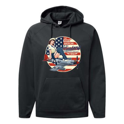 P51 Mustang Airplane Wwii Pinup Performance Fleece Hoodie