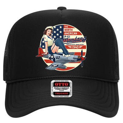 P51 Mustang Airplane Wwii Pinup High Crown Mesh Back Trucker Hat