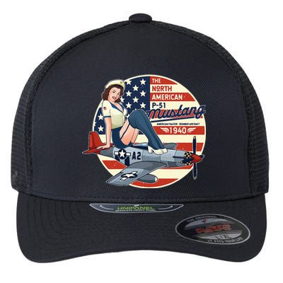 P51 Mustang Airplane Wwii Pinup Flexfit Unipanel Trucker Cap