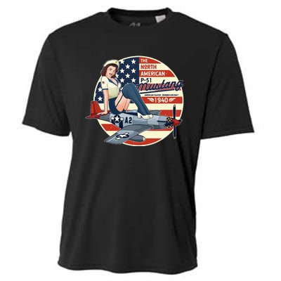 P51 Mustang Airplane Wwii Pinup Cooling Performance Crew T-Shirt