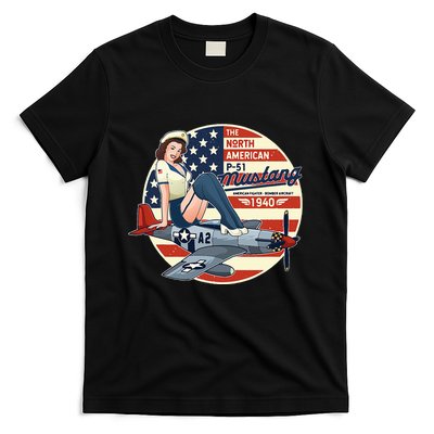 P51 Mustang Airplane Wwii Pinup T-Shirt