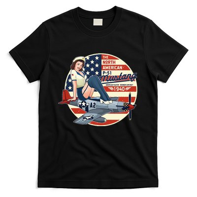 P51 Mustang Airplane Wwii Pinup T-Shirt