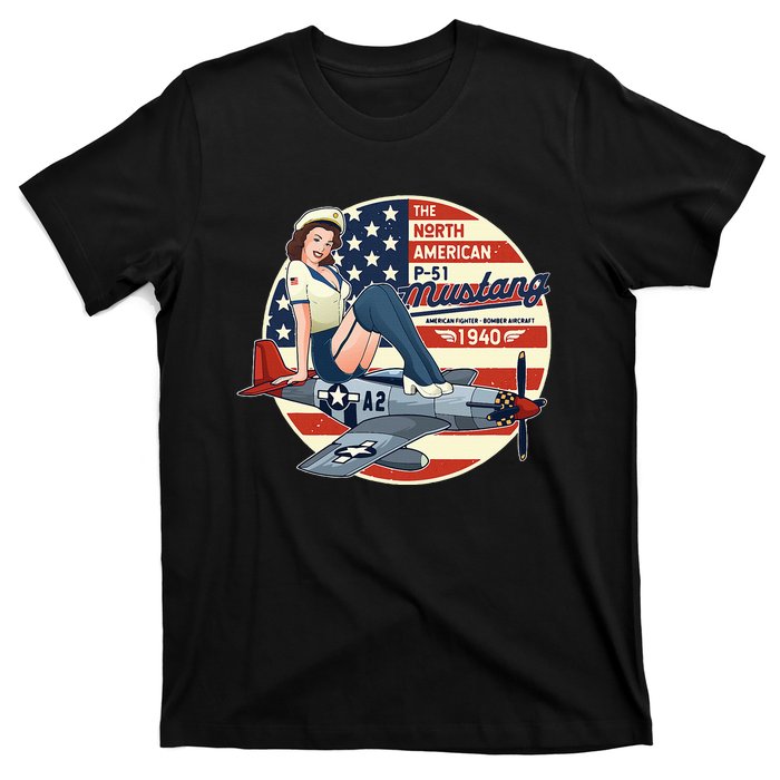 P51 Mustang Airplane Wwii Pinup T-Shirt