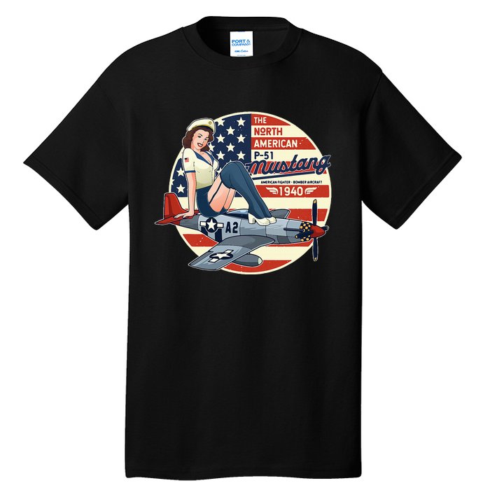 P51 Mustang Airplane Wwii Pinup Tall T-Shirt