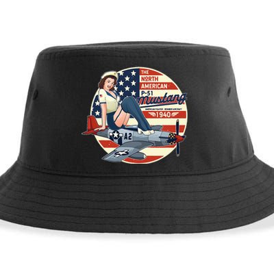 P51 Mustang Airplane Wwii Pinup Sustainable Bucket Hat