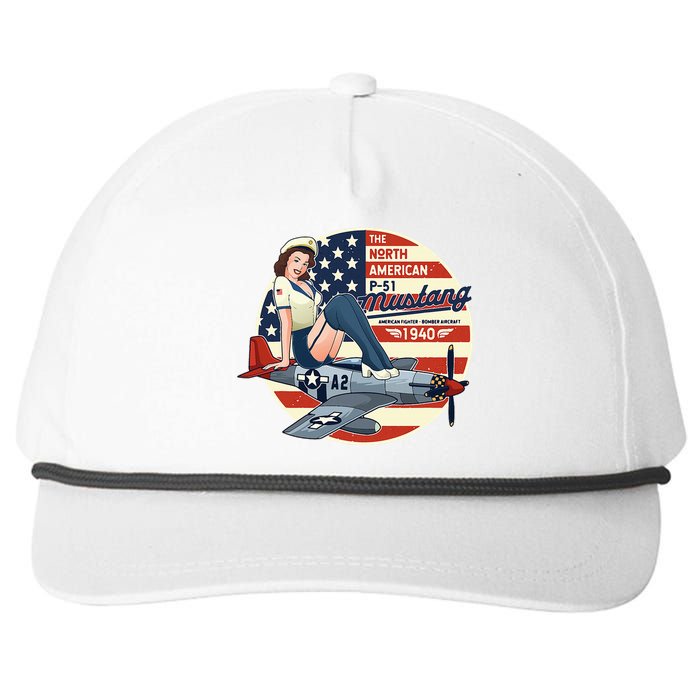 P51 Mustang Airplane Wwii Pinup Snapback Five-Panel Rope Hat