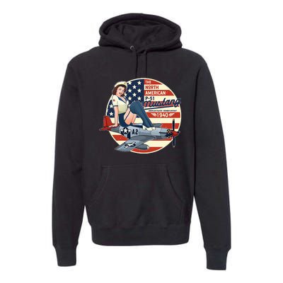 P51 Mustang Airplane Wwii Pinup Premium Hoodie