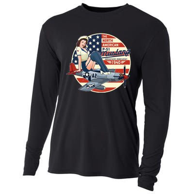 P51 Mustang Airplane Wwii Pinup Cooling Performance Long Sleeve Crew