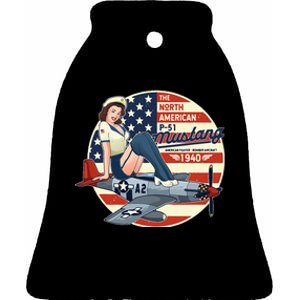 P51 Mustang Airplane Wwii Pinup Ceramic Bell Ornament