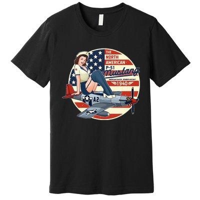 P51 Mustang Airplane Wwii Pinup Premium T-Shirt