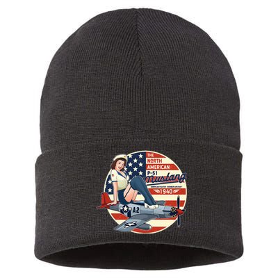 P51 Mustang Airplane Wwii Pinup Sustainable Knit Beanie