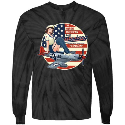 P51 Mustang Airplane Wwii Pinup Tie-Dye Long Sleeve Shirt