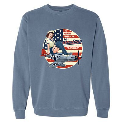 P51 Mustang Airplane Wwii Pinup Garment-Dyed Sweatshirt