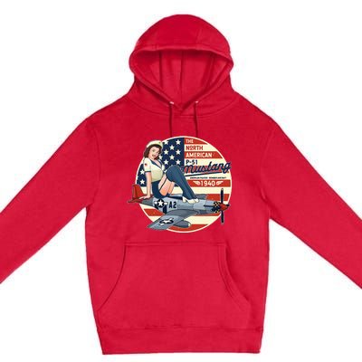 P51 Mustang Airplane Wwii Pinup Premium Pullover Hoodie