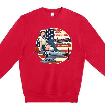 P51 Mustang Airplane Wwii Pinup Premium Crewneck Sweatshirt