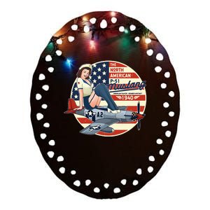 P51 Mustang Airplane Wwii Pinup Ceramic Oval Ornament