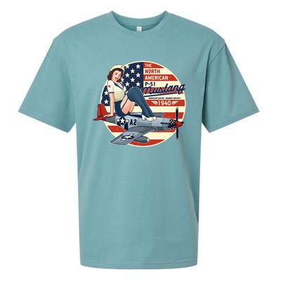 P51 Mustang Airplane Wwii Pinup Sueded Cloud Jersey T-Shirt