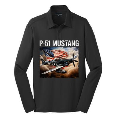 P51 Mustang American Ww2 Fighter Airplane P51 Mustang Silk Touch Performance Long Sleeve Polo