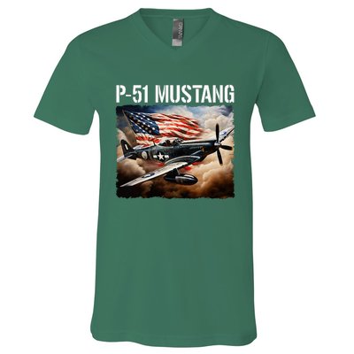 P51 Mustang American Ww2 Fighter Airplane P51 Mustang V-Neck T-Shirt