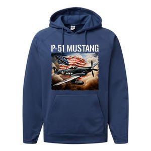 P51 Mustang American Ww2 Fighter Airplane P51 Mustang Performance Fleece Hoodie