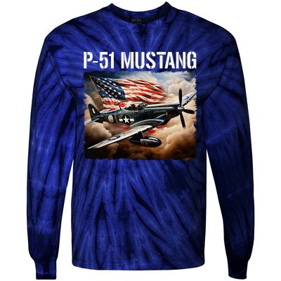 P51 Mustang American Ww2 Fighter Airplane P51 Mustang Tie-Dye Long Sleeve Shirt