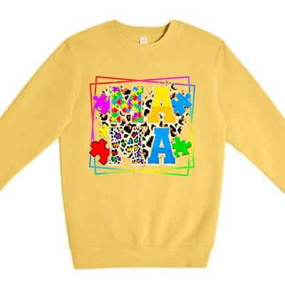 Puzzle Mama Autism Awareness Melanin Autism Leopard Mama Gift Premium Crewneck Sweatshirt