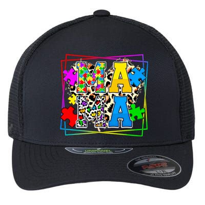 Puzzle Mama Autism Awareness Melanin Autism Leopard Mama Gift Flexfit Unipanel Trucker Cap