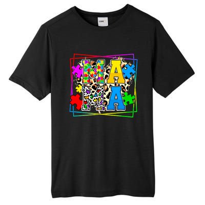 Puzzle Mama Autism Awareness Melanin Autism Leopard Mama Gift Tall Fusion ChromaSoft Performance T-Shirt