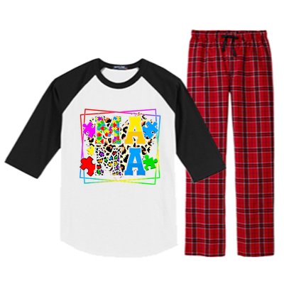 Puzzle Mama Autism Awareness Melanin Autism Leopard Mama Gift Raglan Sleeve Pajama Set