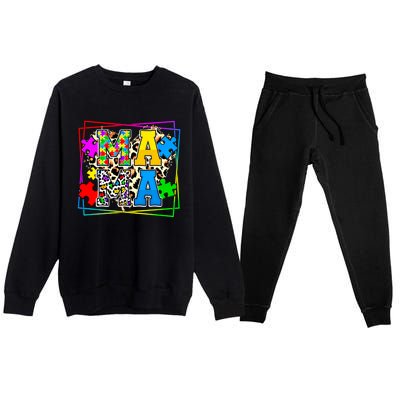 Puzzle Mama Autism Awareness Melanin Autism Leopard Mama Gift Premium Crewneck Sweatsuit Set