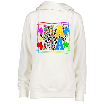 Puzzle Mama Autism Awareness Melanin Autism Leopard Mama Gift Womens Funnel Neck Pullover Hood