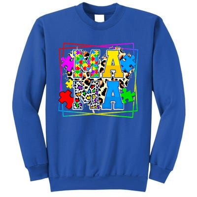 Puzzle Mama Autism Awareness Melanin Autism Leopard Mama Gift Sweatshirt