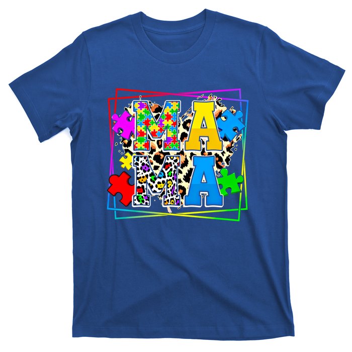 Puzzle Mama Autism Awareness Melanin Autism Leopard Mama Gift T-Shirt