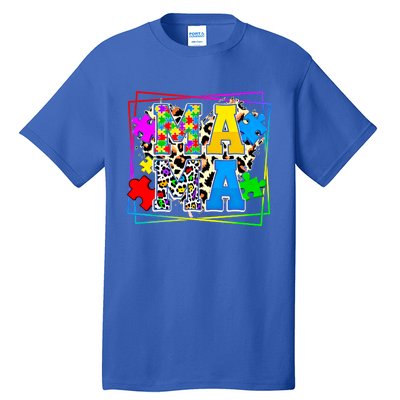 Puzzle Mama Autism Awareness Melanin Autism Leopard Mama Gift Tall T-Shirt