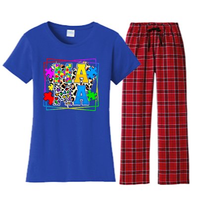 Puzzle Mama Autism Awareness Melanin Autism Leopard Mama Gift Women's Flannel Pajama Set