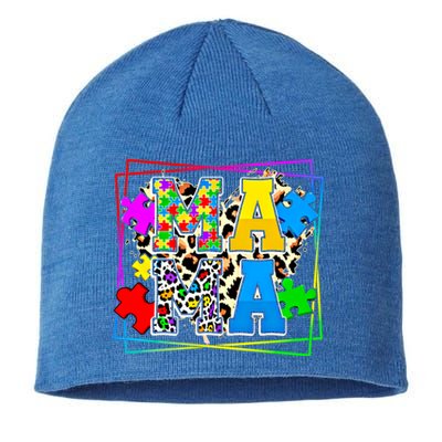 Puzzle Mama Autism Awareness Melanin Autism Leopard Mama Gift Sustainable Beanie